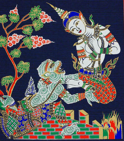 serigraphie du cambodge ramayana hanuman ramene sita